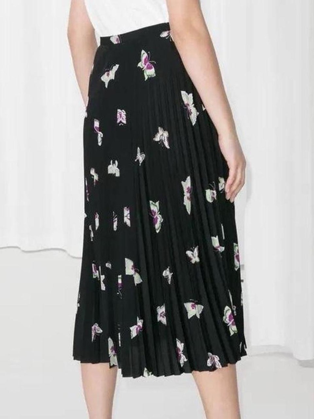 & Other Stories Paris Atelier moth butterfly pleated black midi skirt US 4